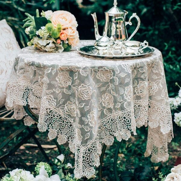 Rectangle Small Table Cloth Lace Macrame Vintage